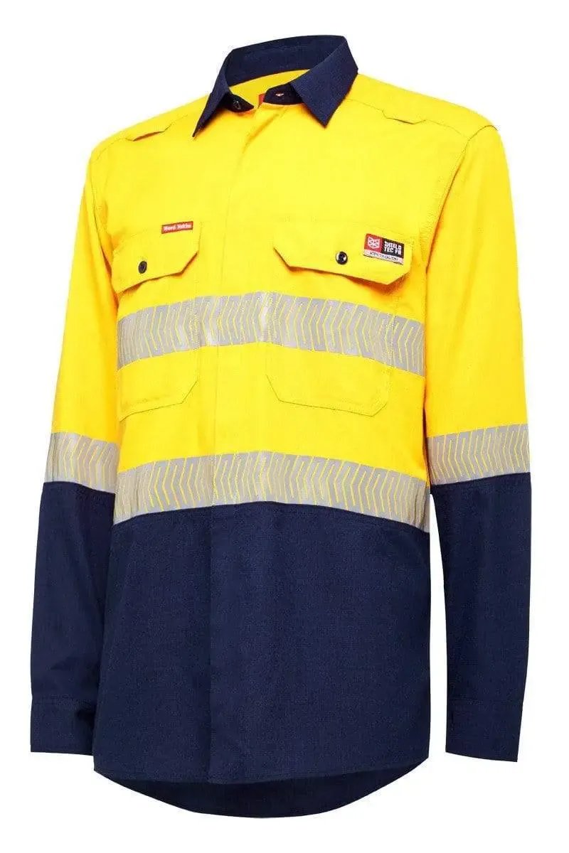 Hard Yakka Work Wear Yellow/Navy / XS Hard Yakka LEN FR hi vis shirt LS 2T T Y04370